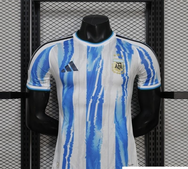 2026 Player Version Argentina White and Light Blue with Brushstroke Stripes
